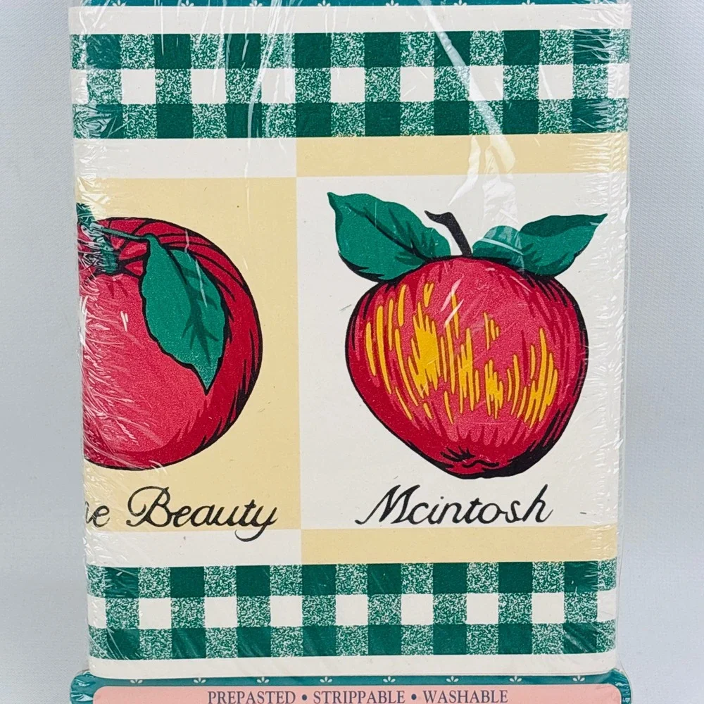 Vintage Imperial Apple A Day Wallpaper Border Green Gingham 5 Yards Cecil Saydah